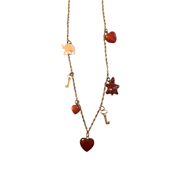 Vintage 12K Gold Filled Red Jade Bone Charm Necklace - Picture 6 of 10